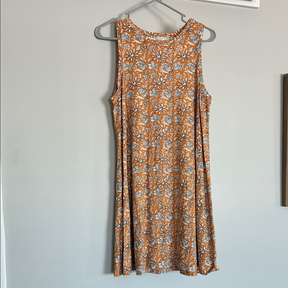 Loft Orange Floral Sleeveless Dress